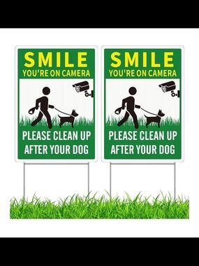 2 Pack Clean UP After Your Dog Signs, Funny Smile You're On Camera Yard Sign